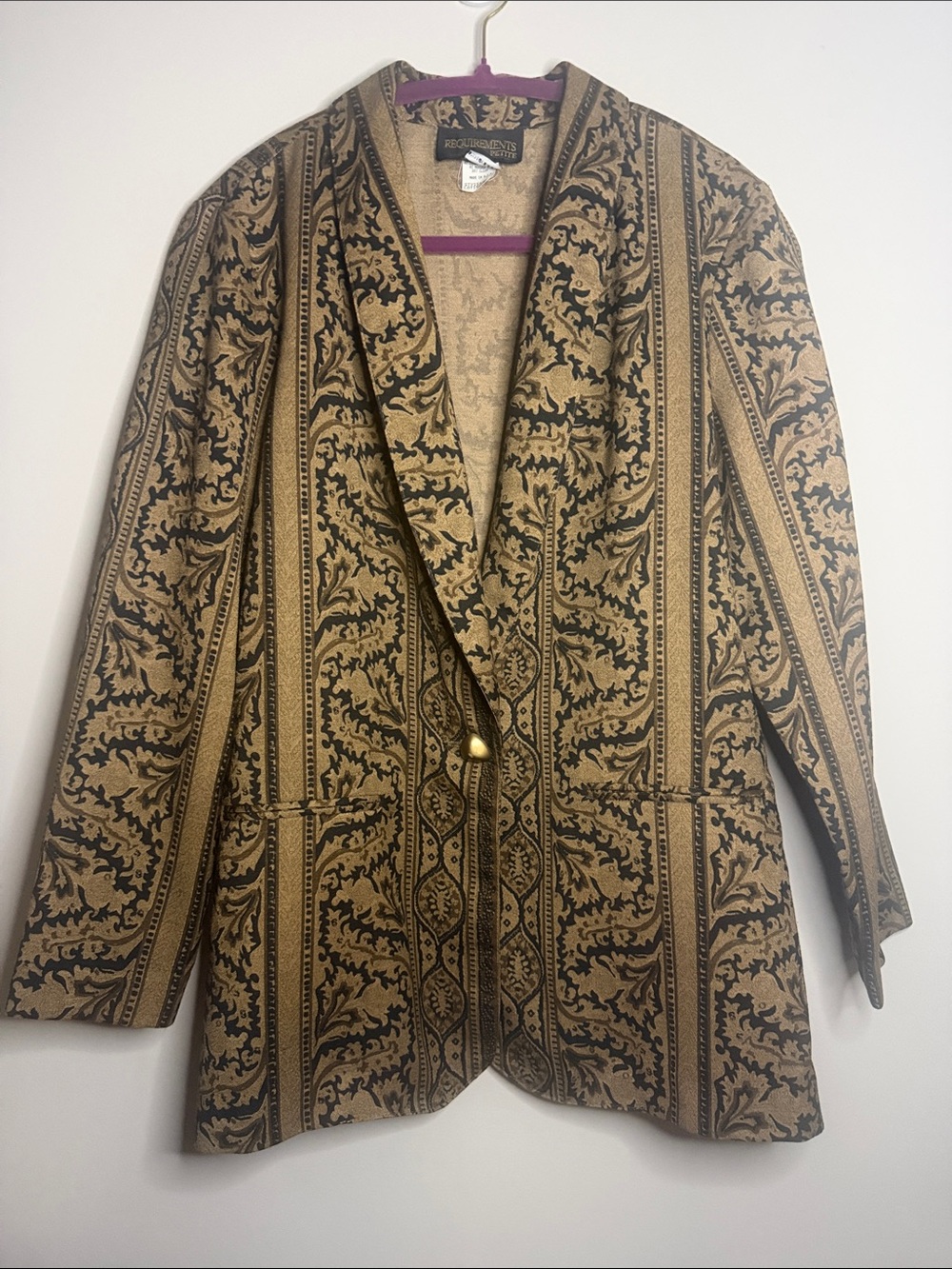 Vintage Black and Tan Patterned Women's Blazer